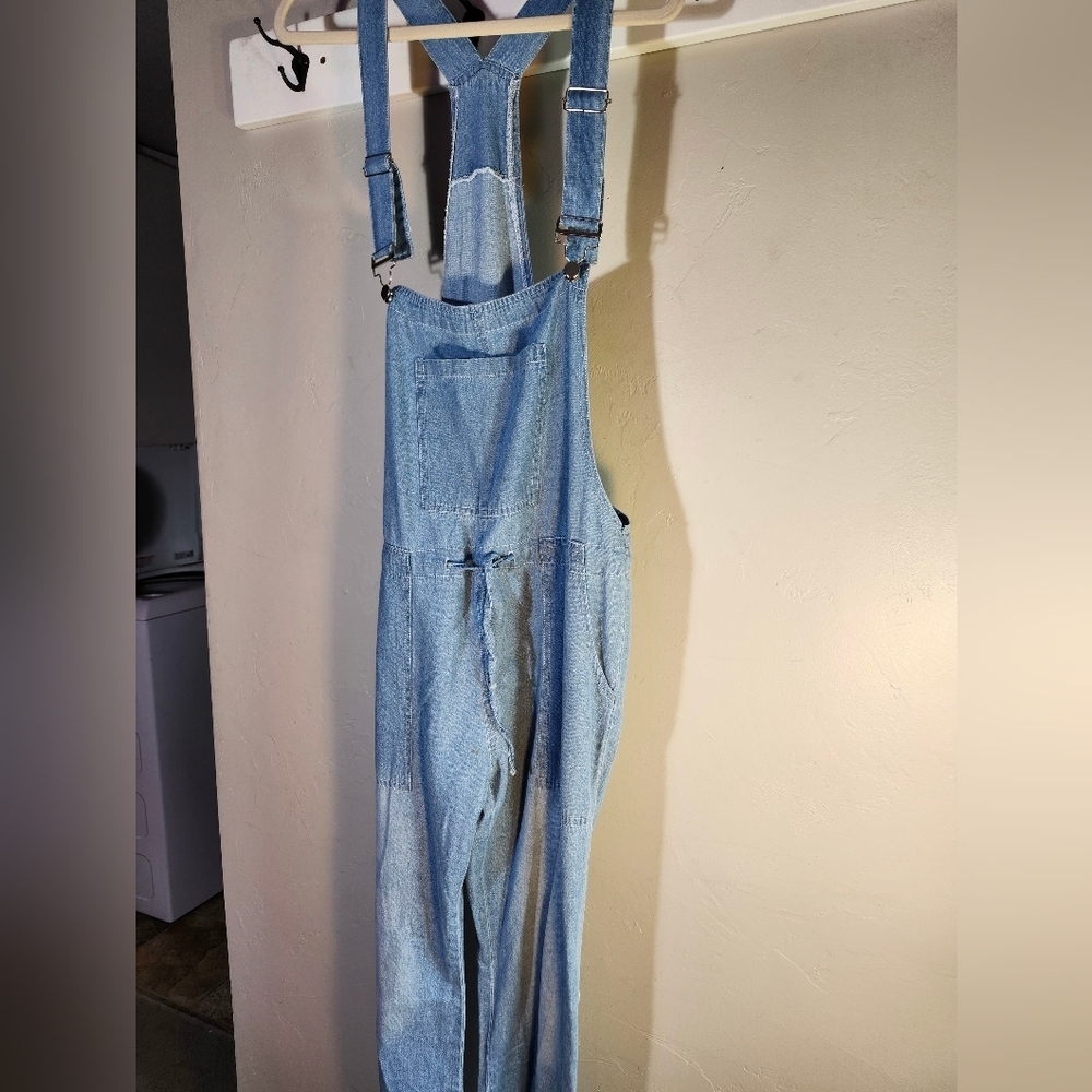 Blue Denim Overalls Lightweight Tie Waist No Tags Adjustable Straps - Picture 2 of 10
